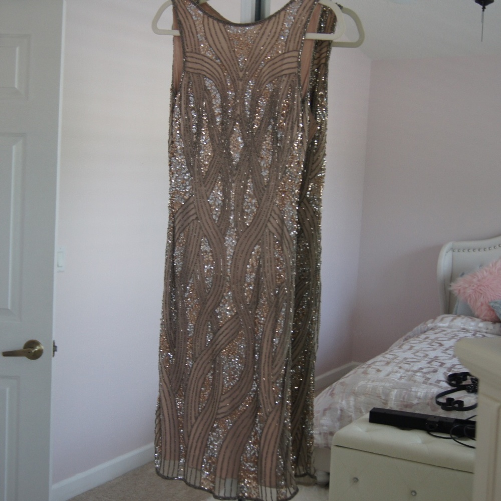 Sequined Evening Gown Dress with Bling and Beading